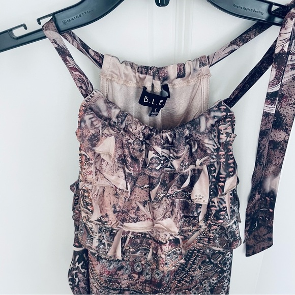 B.L.E.U. Halter Tie Sparkly Dress Ruffle Neck Size L - Picture 5 of 16